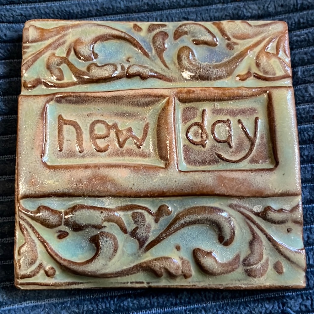 NEW DAY TileSmile 3x3 Decorative Handmade Ceramic Green Blue Tile